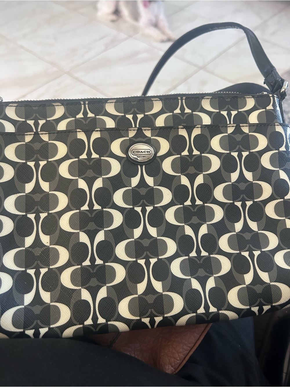 Coach Black and Cream Signature Shoulder Bag